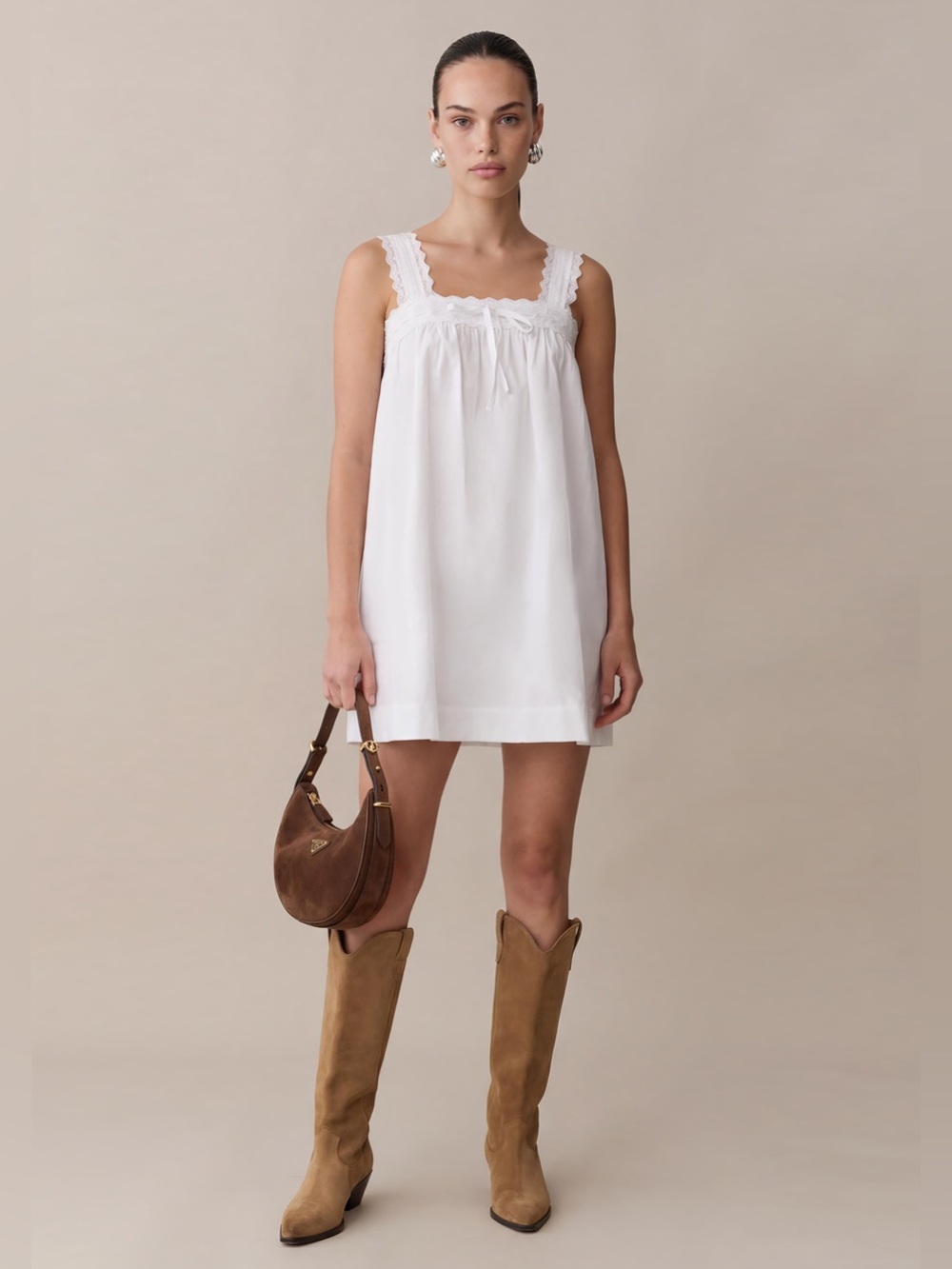NWT Few Moda Beverly Cotton Dress size Medium M White lace trim mini Kourt